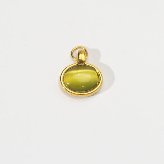 (14mm) Olive Green Oval Bezel Natural Gemstone Charm Stainless Steel PVD Gold Plated Liontin Batuan Elegan Hypoallergenic