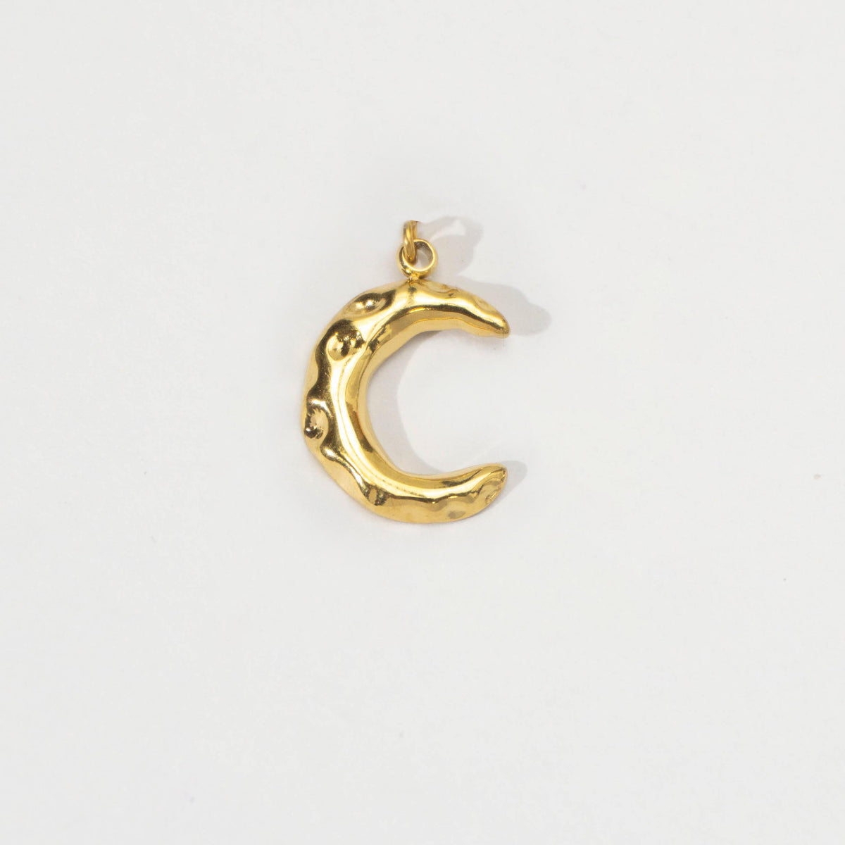 (16mm) Textured Celestial Crescent Moon Charm Stainless Steel PVD Gold Plated Liontin Bulan Sabit Hypoallergenic