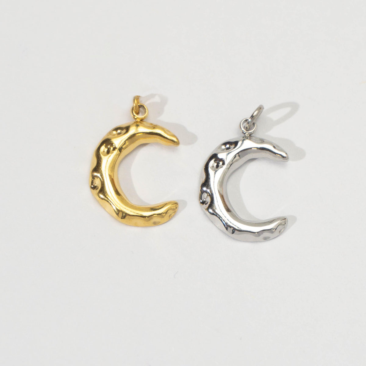 (16mm) Textured Celestial Crescent Moon Charm Stainless Steel PVD Gold Plated Liontin Bulan Sabit Hypoallergenic