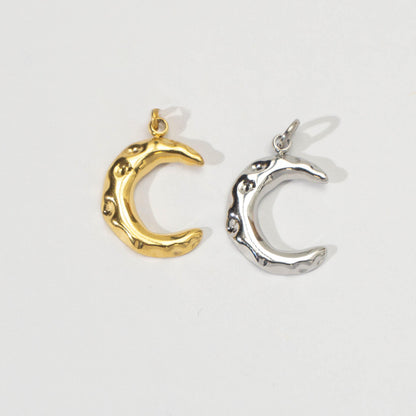 (16mm) Textured Celestial Crescent Moon Charm Stainless Steel PVD Gold Plated Liontin Bulan Sabit Hypoallergenic