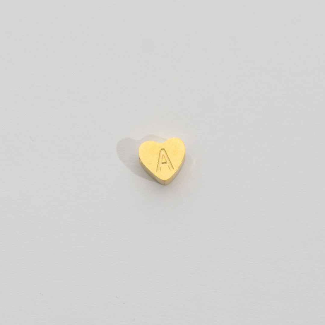 (7mm) Initial Heart Slider Beads Stainless Steel PVD Gold Plated Liontin Manik Huruf Hypoallergenic