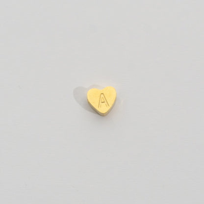 (7mm) Initial Heart Slider Beads Stainless Steel PVD Gold Plated Liontin Manik Huruf Hypoallergenic