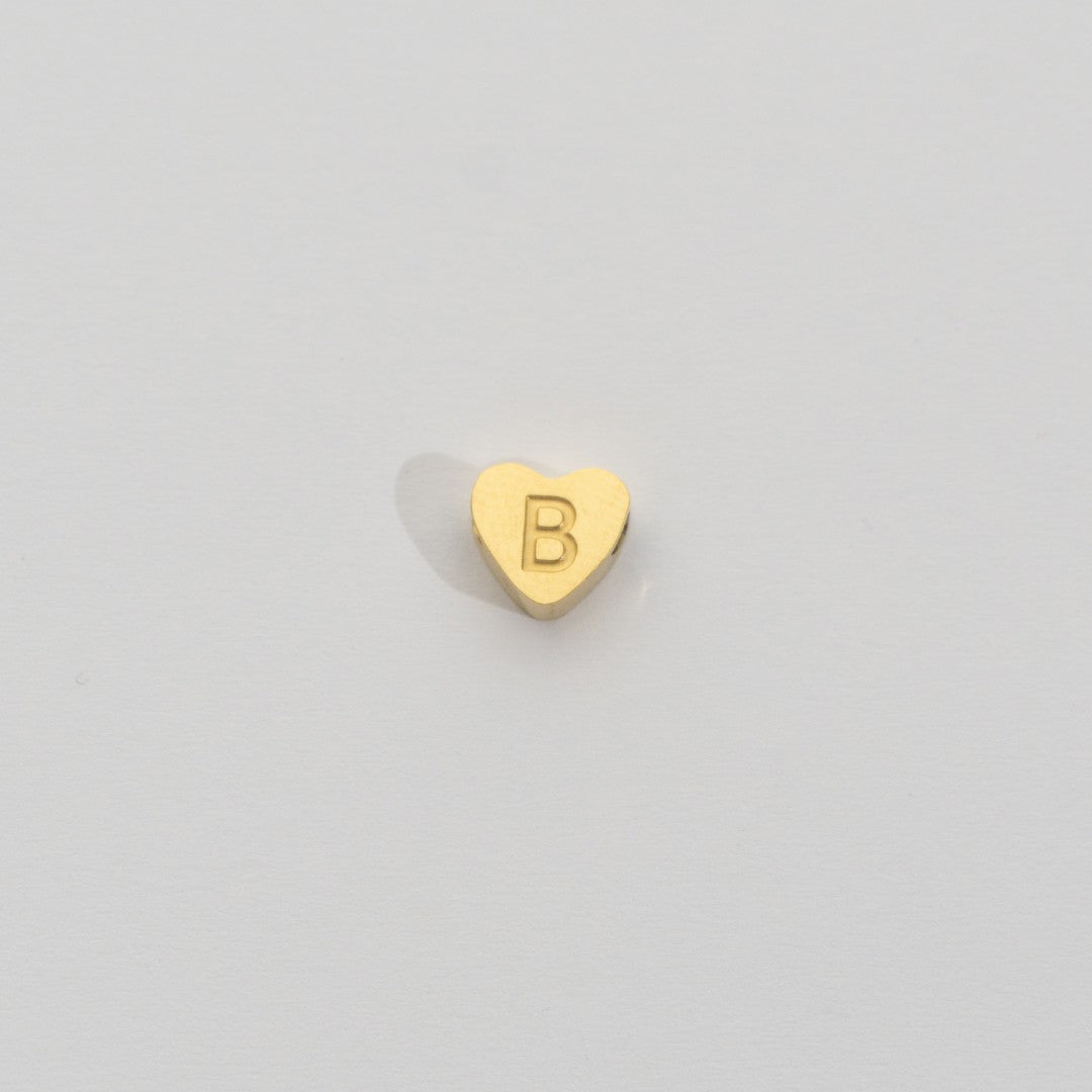 (7mm) Initial Heart Slider Beads Stainless Steel PVD Gold Plated Liontin Manik Huruf Hypoallergenic