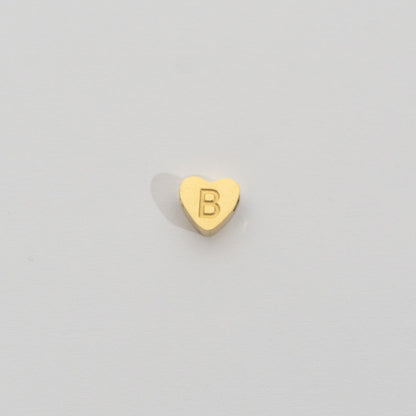 (7mm) Initial Heart Slider Beads Stainless Steel PVD Gold Plated Liontin Manik Huruf Hypoallergenic