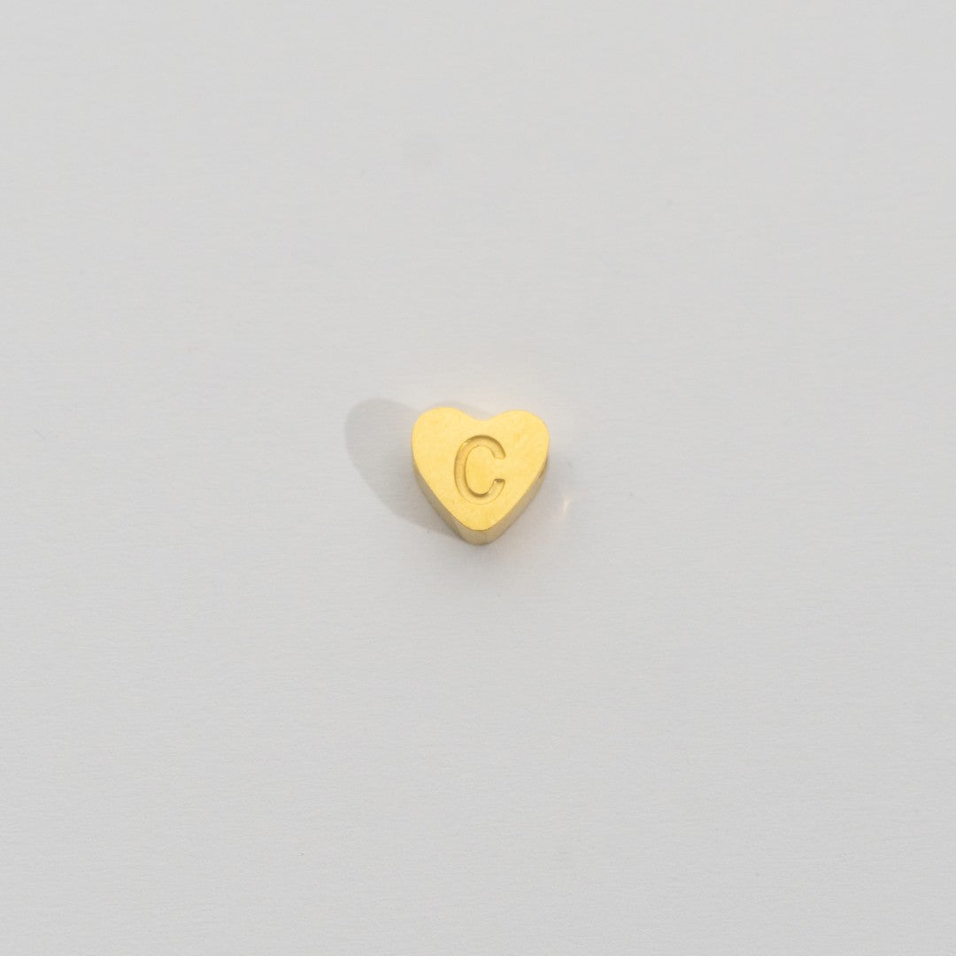 (7mm) Initial Heart Slider Beads Stainless Steel PVD Gold Plated Liontin Manik Huruf Hypoallergenic