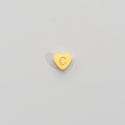 (7mm) Initial Heart Slider Beads Stainless Steel PVD Gold Plated Liontin Manik Huruf Hypoallergenic