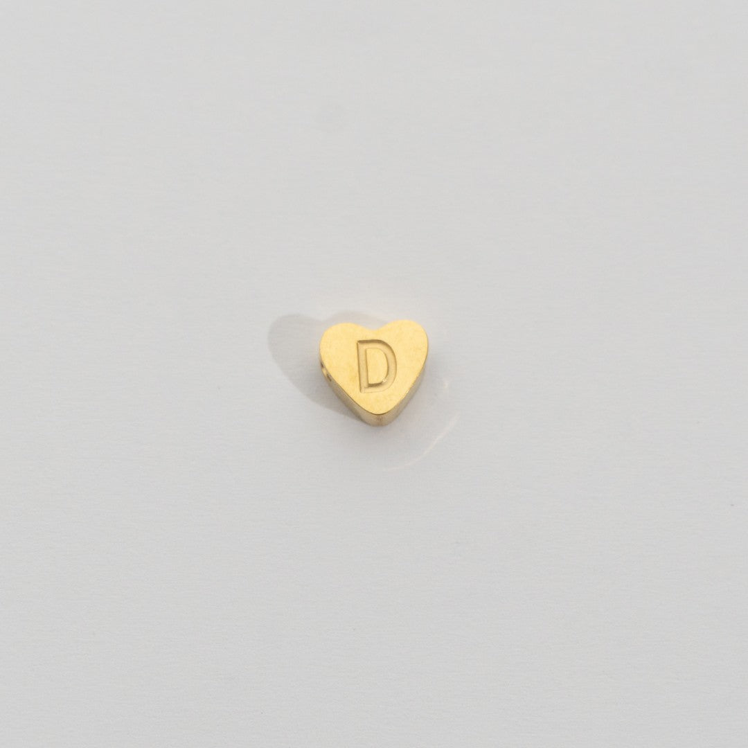 (7mm) Initial Heart Slider Beads Stainless Steel PVD Gold Plated Liontin Manik Huruf Hypoallergenic
