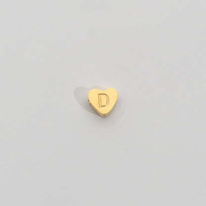 (7mm) Initial Heart Slider Beads Stainless Steel PVD Gold Plated Liontin Manik Huruf Hypoallergenic