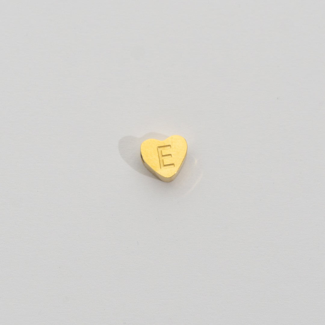 (7mm) Initial Heart Slider Beads Stainless Steel PVD Gold Plated Liontin Manik Huruf Hypoallergenic
