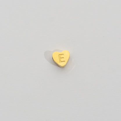 (7mm) Initial Heart Slider Beads Stainless Steel PVD Gold Plated Liontin Manik Huruf Hypoallergenic