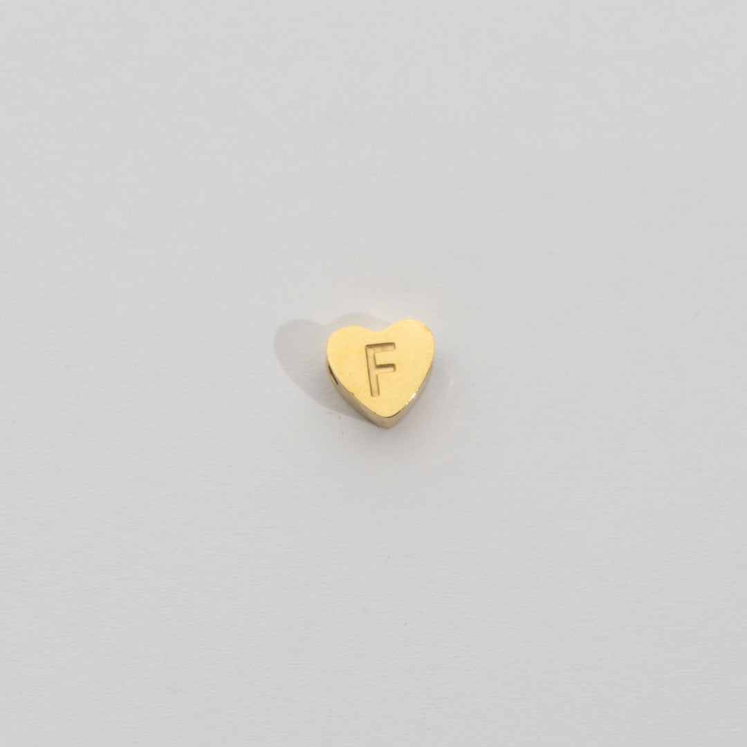 (7mm) Initial Heart Slider Beads Stainless Steel PVD Gold Plated Liontin Manik Huruf Hypoallergenic