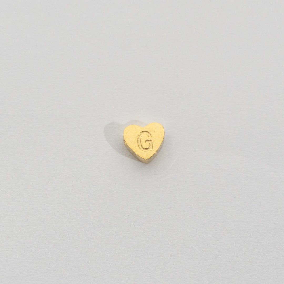 (7mm) Initial Heart Slider Beads Stainless Steel PVD Gold Plated Liontin Manik Huruf Hypoallergenic