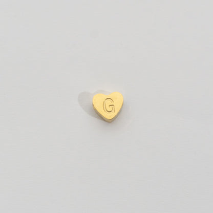 (7mm) Initial Heart Slider Beads Stainless Steel PVD Gold Plated Liontin Manik Huruf Hypoallergenic