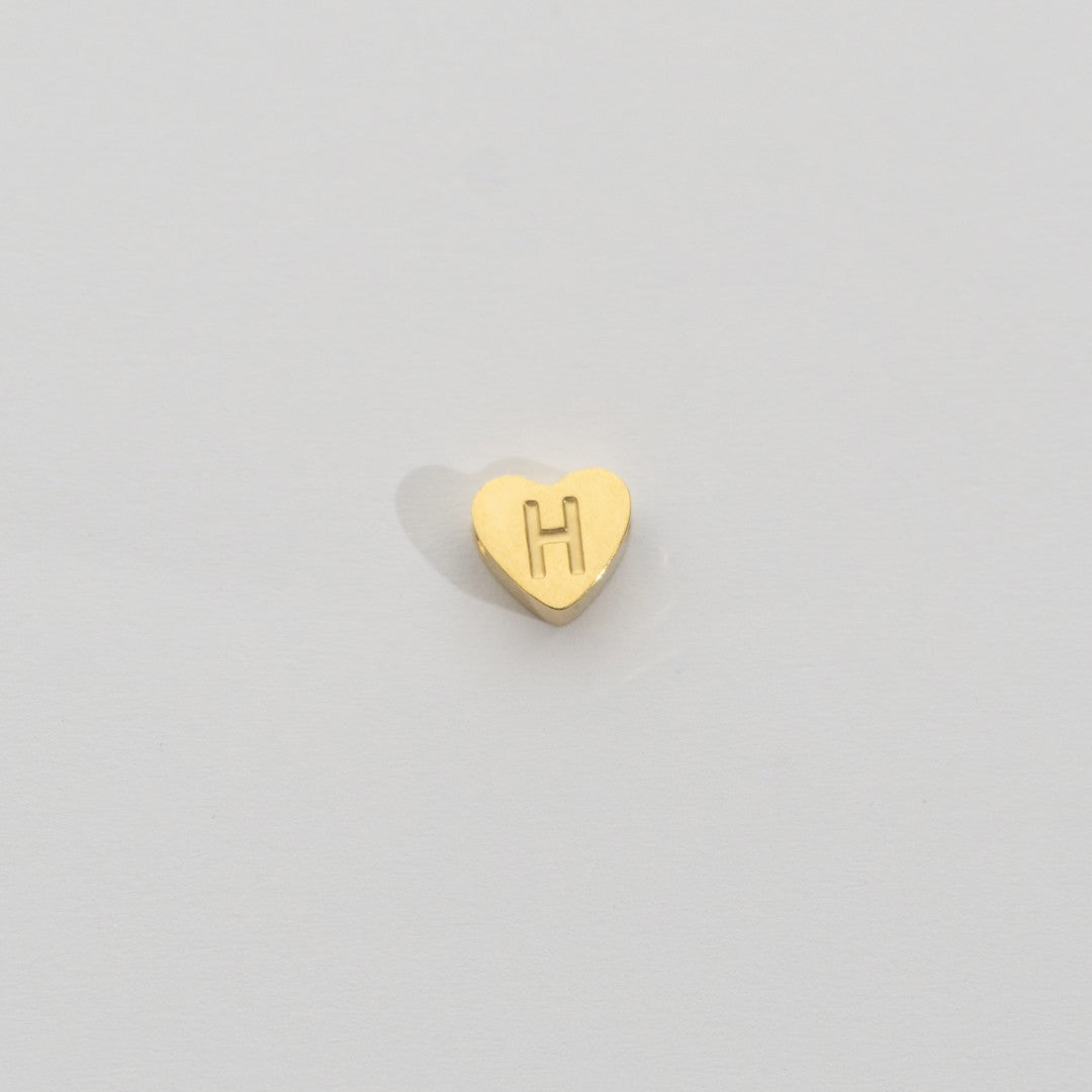 (7mm) Initial Heart Slider Beads Stainless Steel PVD Gold Plated Liontin Manik Huruf Hypoallergenic