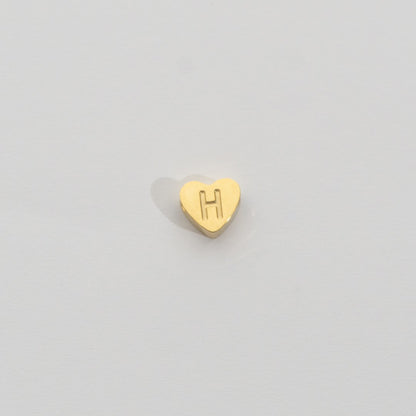 (7mm) Initial Heart Slider Beads Stainless Steel PVD Gold Plated Liontin Manik Huruf Hypoallergenic