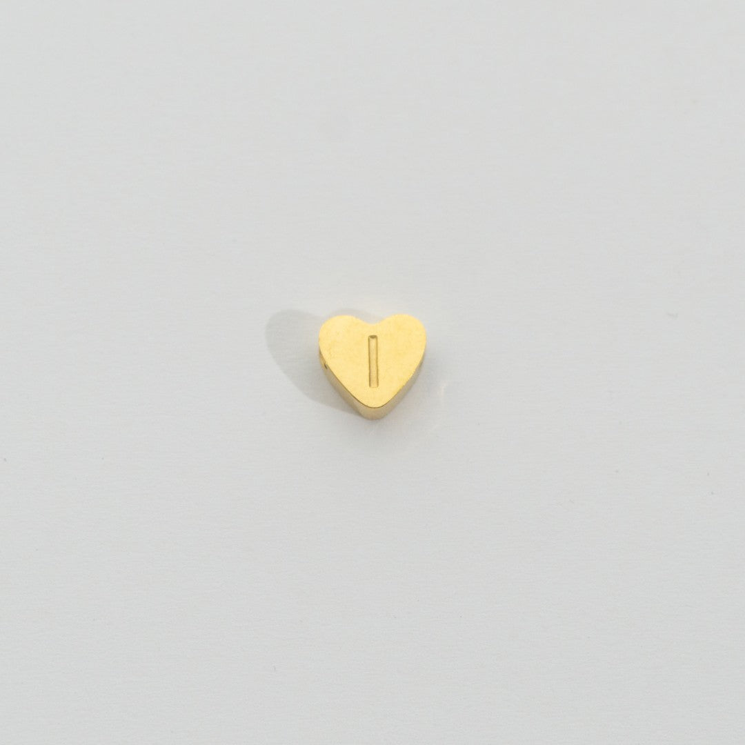 (7mm) Initial Heart Slider Beads Stainless Steel PVD Gold Plated Liontin Manik Huruf Hypoallergenic