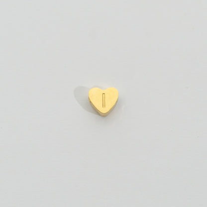 (7mm) Initial Heart Slider Beads Stainless Steel PVD Gold Plated Liontin Manik Huruf Hypoallergenic