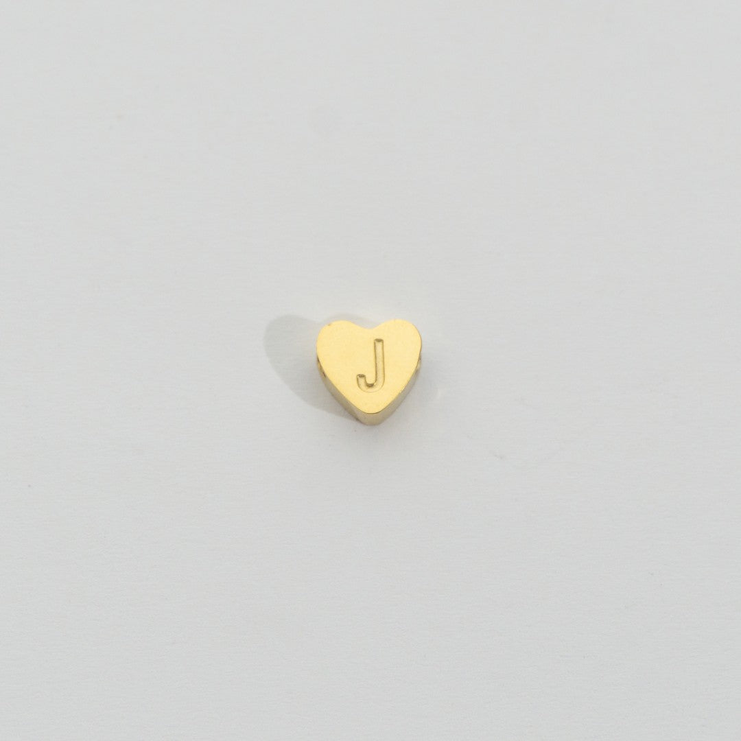 (7mm) Initial Heart Slider Beads Stainless Steel PVD Gold Plated Liontin Manik Huruf Hypoallergenic