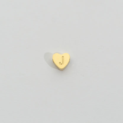 (7mm) Initial Heart Slider Beads Stainless Steel PVD Gold Plated Liontin Manik Huruf Hypoallergenic