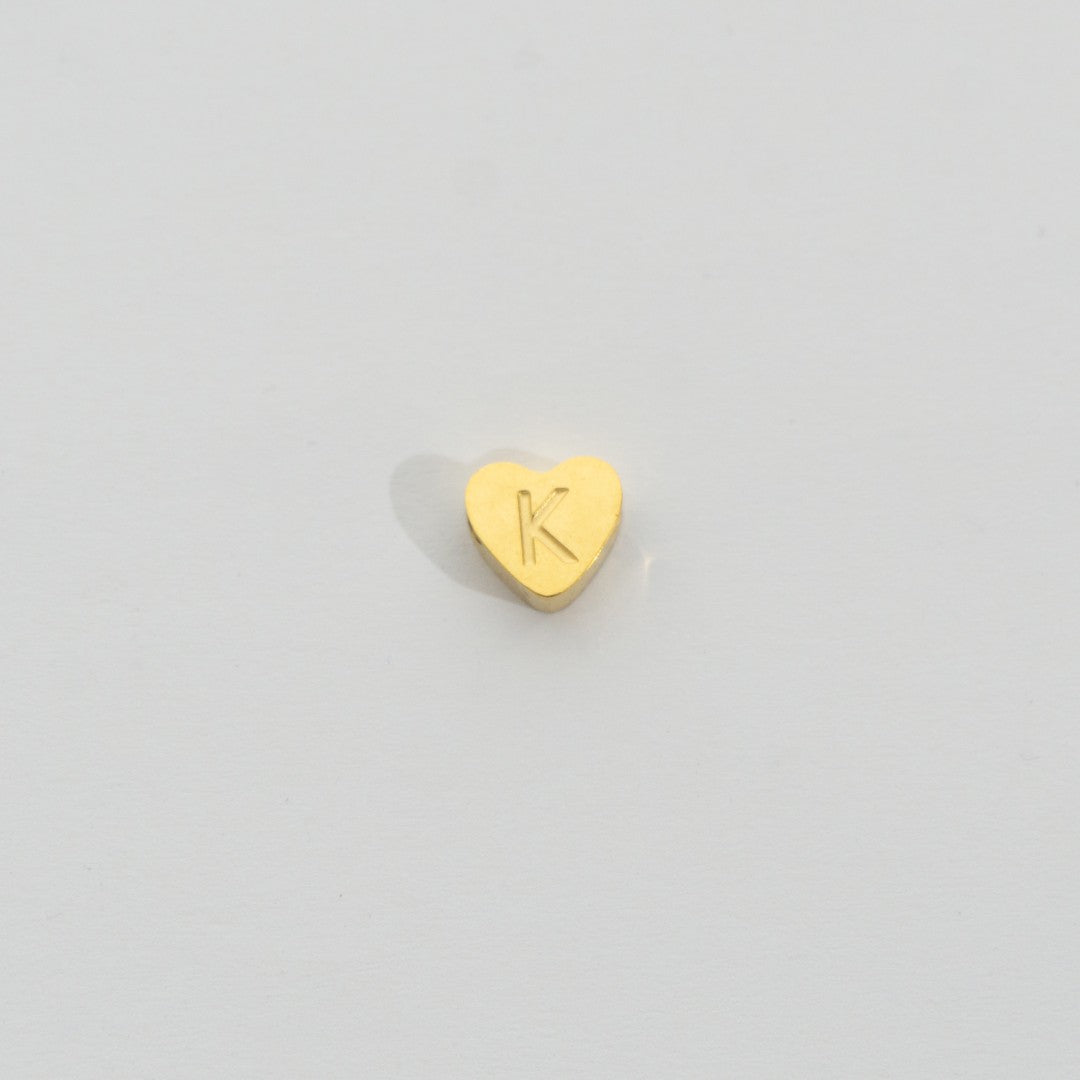 (7mm) Initial Heart Slider Beads Stainless Steel PVD Gold Plated Liontin Manik Huruf Hypoallergenic