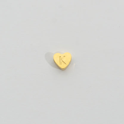 (7mm) Initial Heart Slider Beads Stainless Steel PVD Gold Plated Liontin Manik Huruf Hypoallergenic