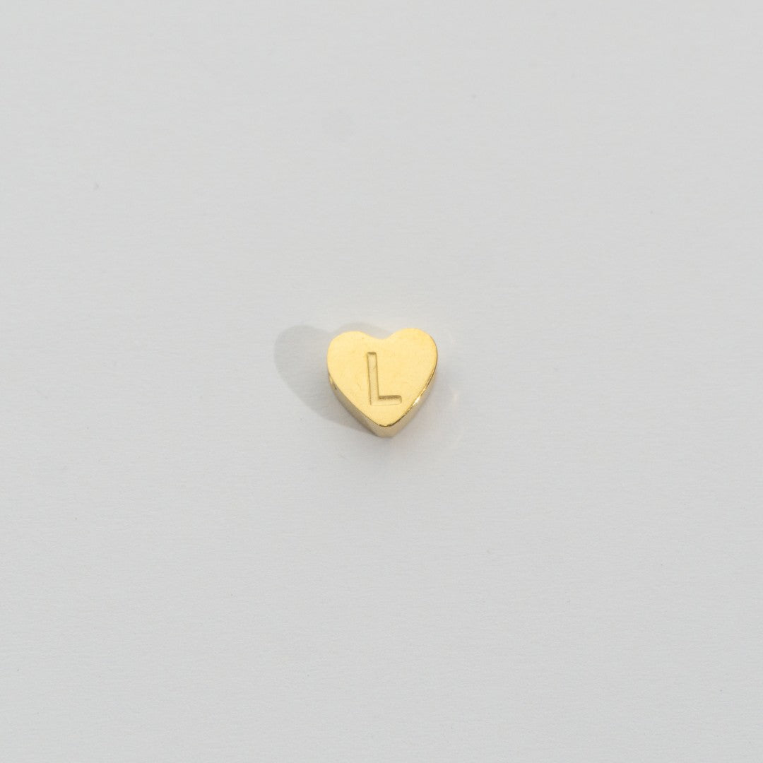 (7mm) Initial Heart Slider Beads Stainless Steel PVD Gold Plated Liontin Manik Huruf Hypoallergenic