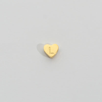 (7mm) Initial Heart Slider Beads Stainless Steel PVD Gold Plated Liontin Manik Huruf Hypoallergenic