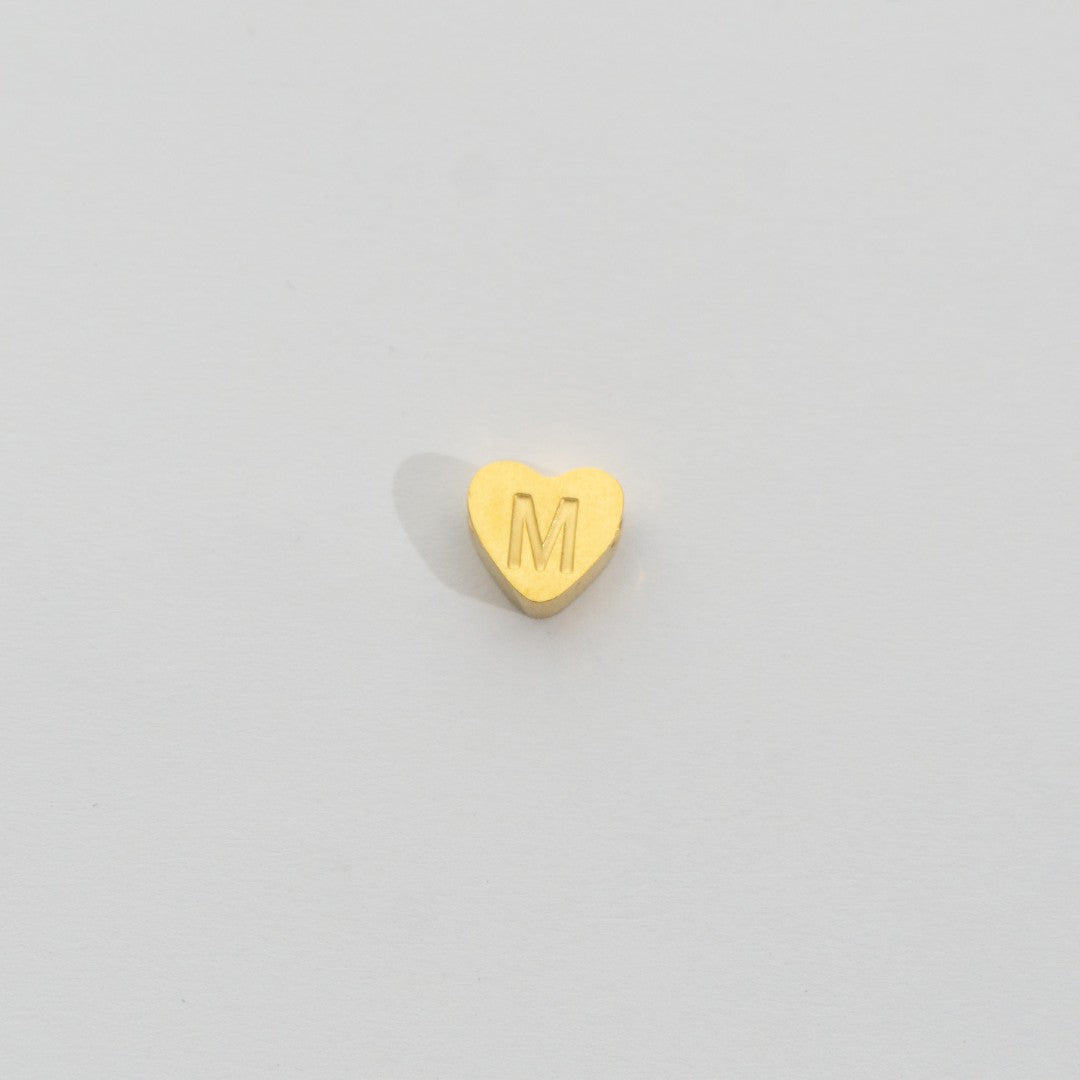 (7mm) Initial Heart Slider Beads Stainless Steel PVD Gold Plated Liontin Manik Huruf Hypoallergenic