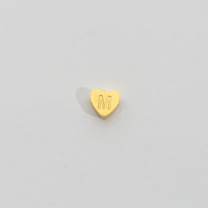 (7mm) Initial Heart Slider Beads Stainless Steel PVD Gold Plated Liontin Manik Huruf Hypoallergenic