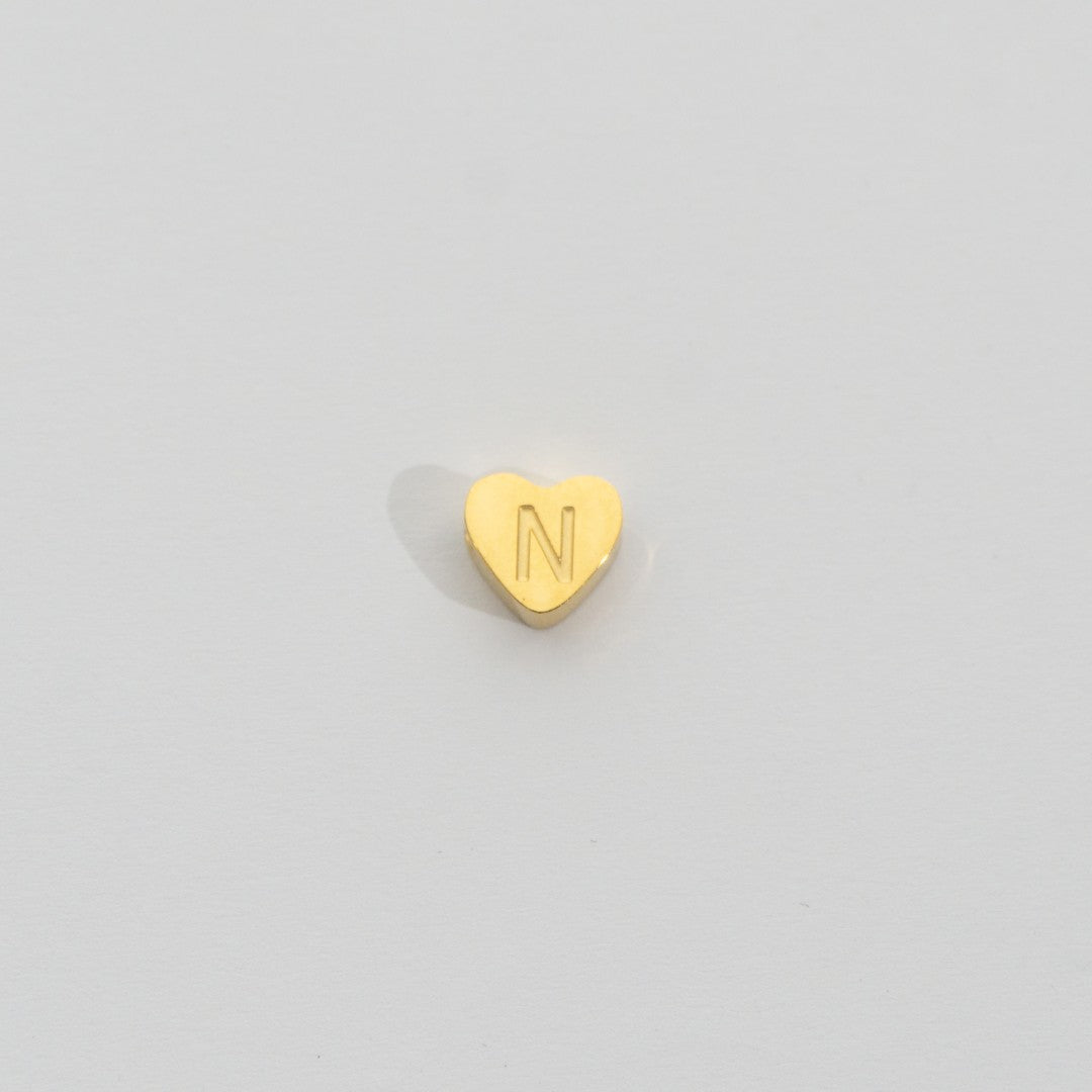 (7mm) Initial Heart Slider Beads Stainless Steel PVD Gold Plated Liontin Manik Huruf Hypoallergenic