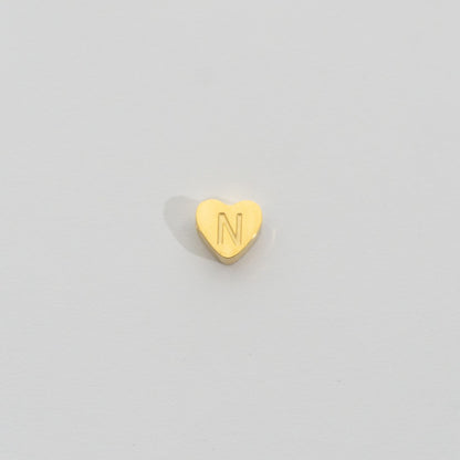 (7mm) Initial Heart Slider Beads Stainless Steel PVD Gold Plated Liontin Manik Huruf Hypoallergenic