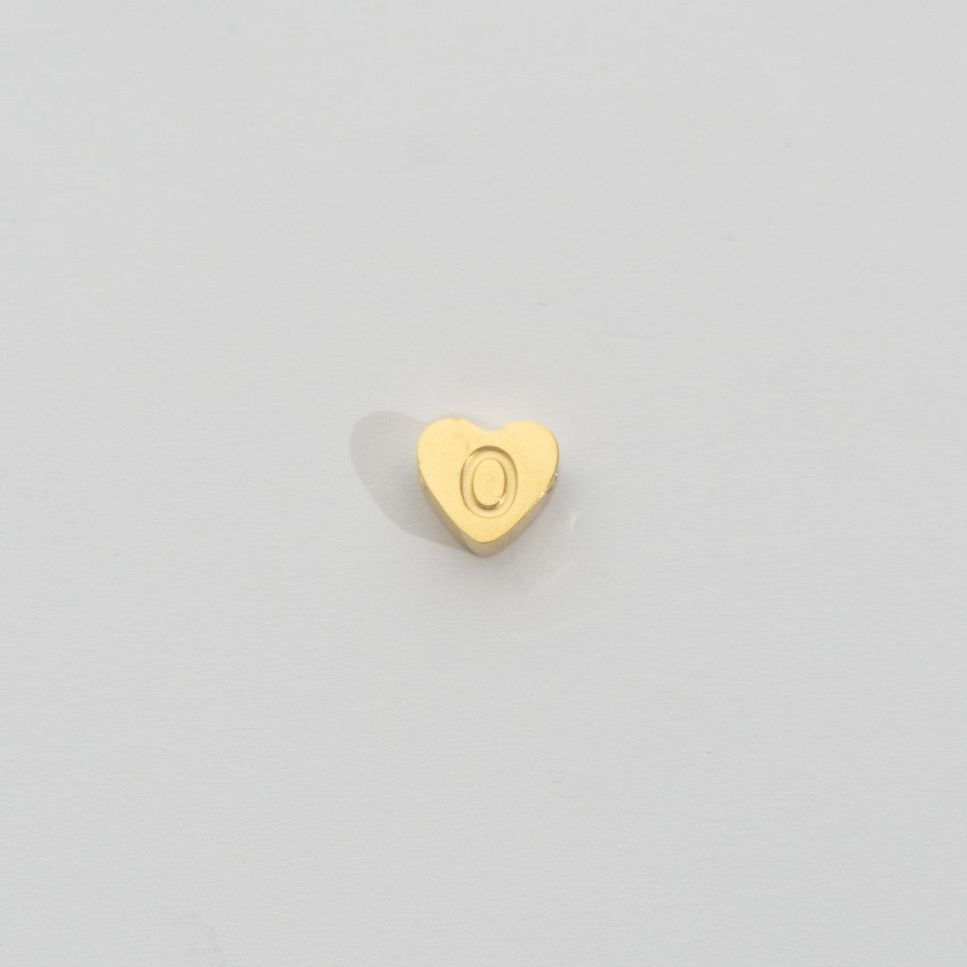 (7mm) Initial Heart Slider Beads Stainless Steel PVD Gold Plated Liontin Manik Huruf Hypoallergenic