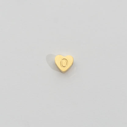 (7mm) Initial Heart Slider Beads Stainless Steel PVD Gold Plated Liontin Manik Huruf Hypoallergenic