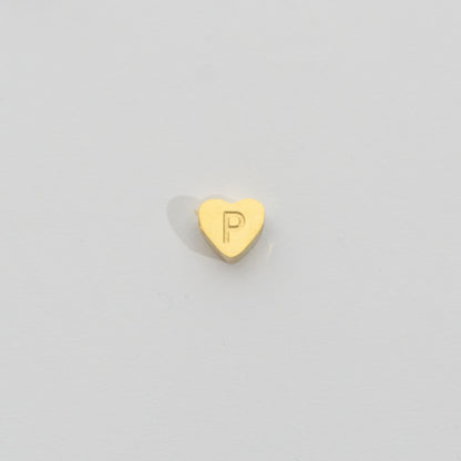 (7mm) Initial Heart Slider Beads Stainless Steel PVD Gold Plated Liontin Manik Huruf Hypoallergenic