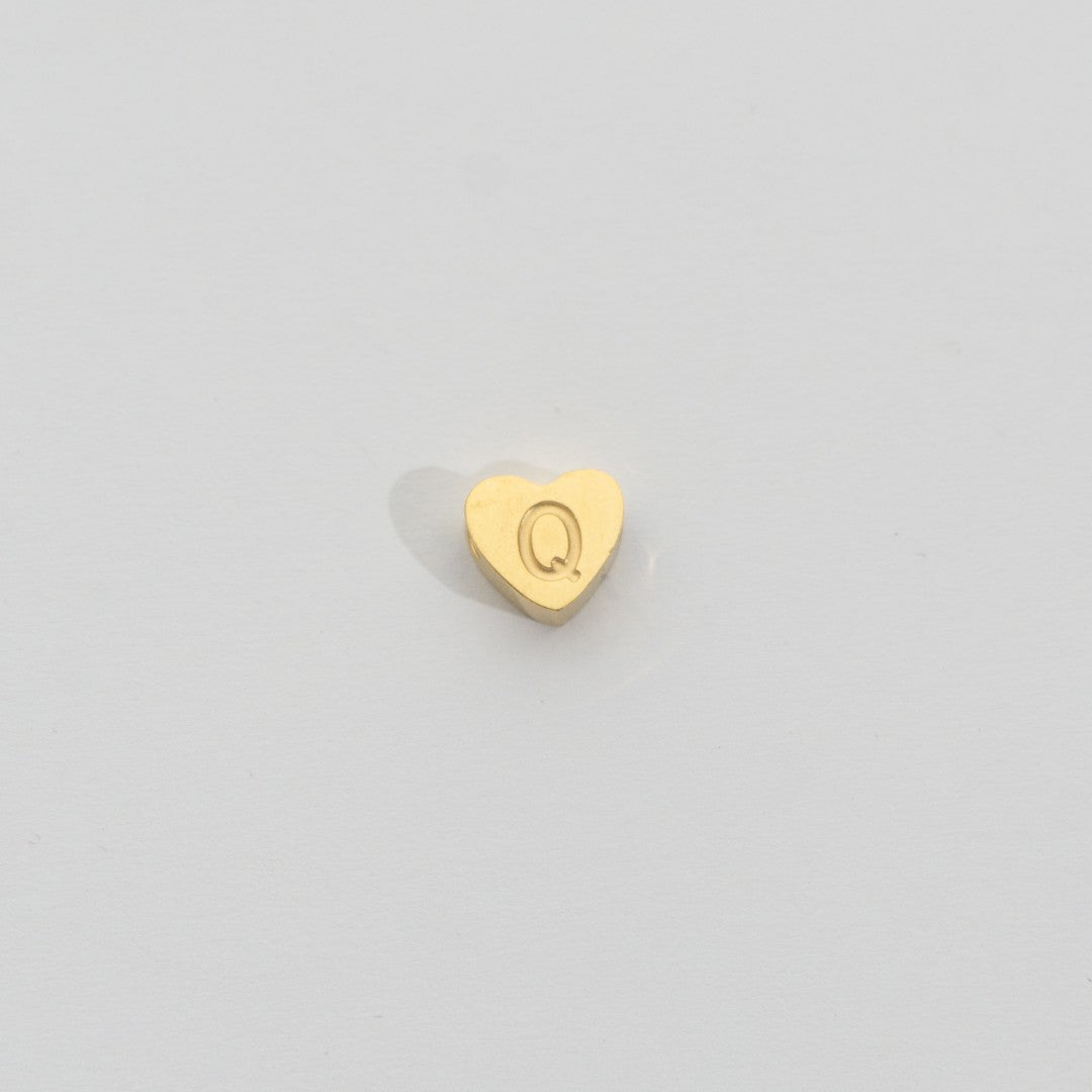 (7mm) Initial Heart Slider Beads Stainless Steel PVD Gold Plated Liontin Manik Huruf Hypoallergenic