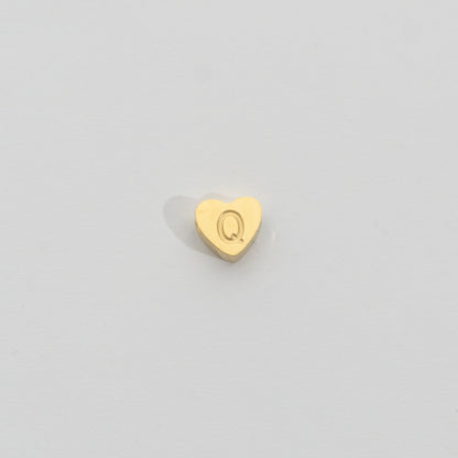 (7mm) Initial Heart Slider Beads Stainless Steel PVD Gold Plated Liontin Manik Huruf Hypoallergenic