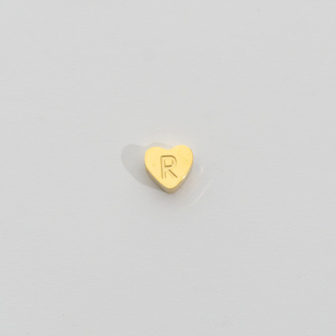 (7mm) Initial Heart Slider Beads Stainless Steel PVD Gold Plated Liontin Manik Huruf Hypoallergenic