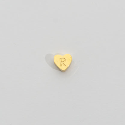 (7mm) Initial Heart Slider Beads Stainless Steel PVD Gold Plated Liontin Manik Huruf Hypoallergenic