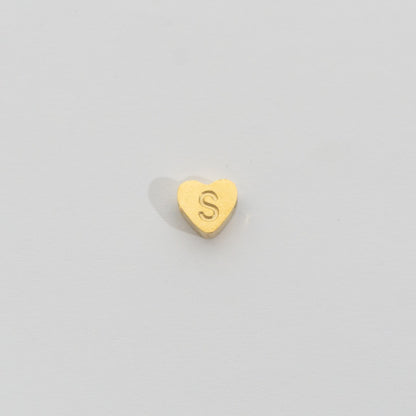 (7mm) Initial Heart Slider Beads Stainless Steel PVD Gold Plated Liontin Manik Huruf Hypoallergenic