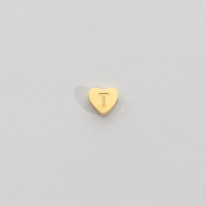 (7mm) Initial Heart Slider Beads Stainless Steel PVD Gold Plated Liontin Manik Huruf Hypoallergenic