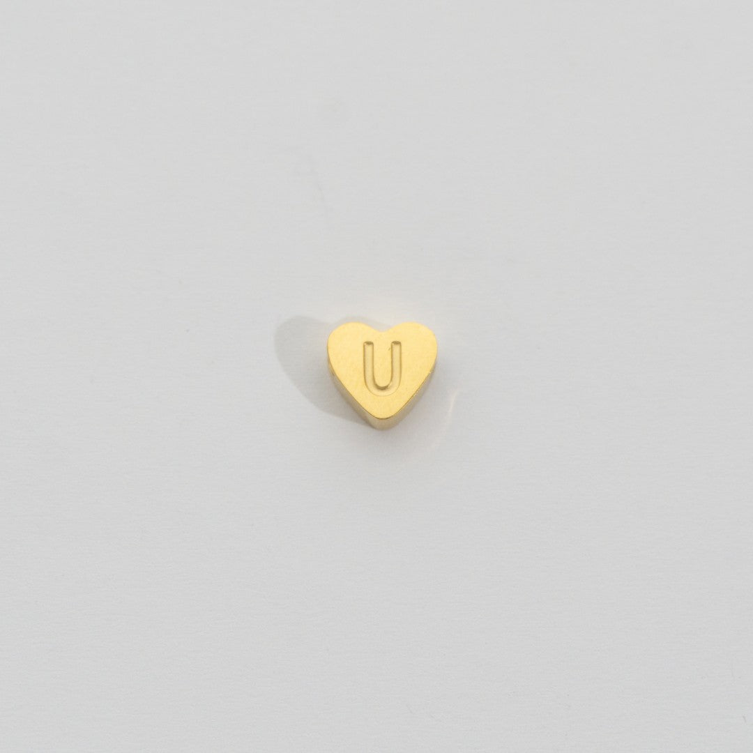 (7mm) Initial Heart Slider Beads Stainless Steel PVD Gold Plated Liontin Manik Huruf Hypoallergenic
