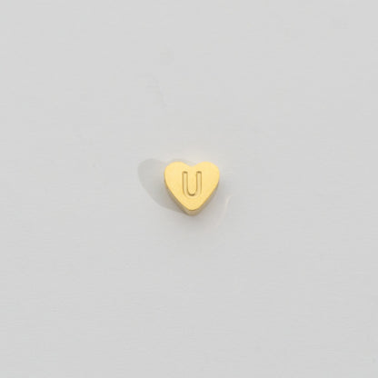 (7mm) Initial Heart Slider Beads Stainless Steel PVD Gold Plated Liontin Manik Huruf Hypoallergenic