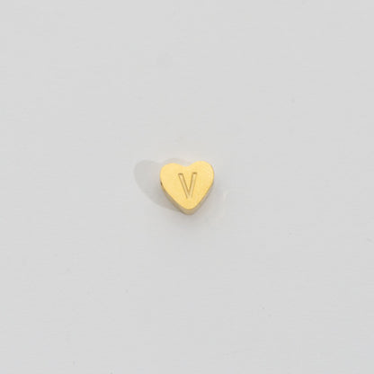 (7mm) Initial Heart Slider Beads Stainless Steel PVD Gold Plated Liontin Manik Huruf Hypoallergenic
