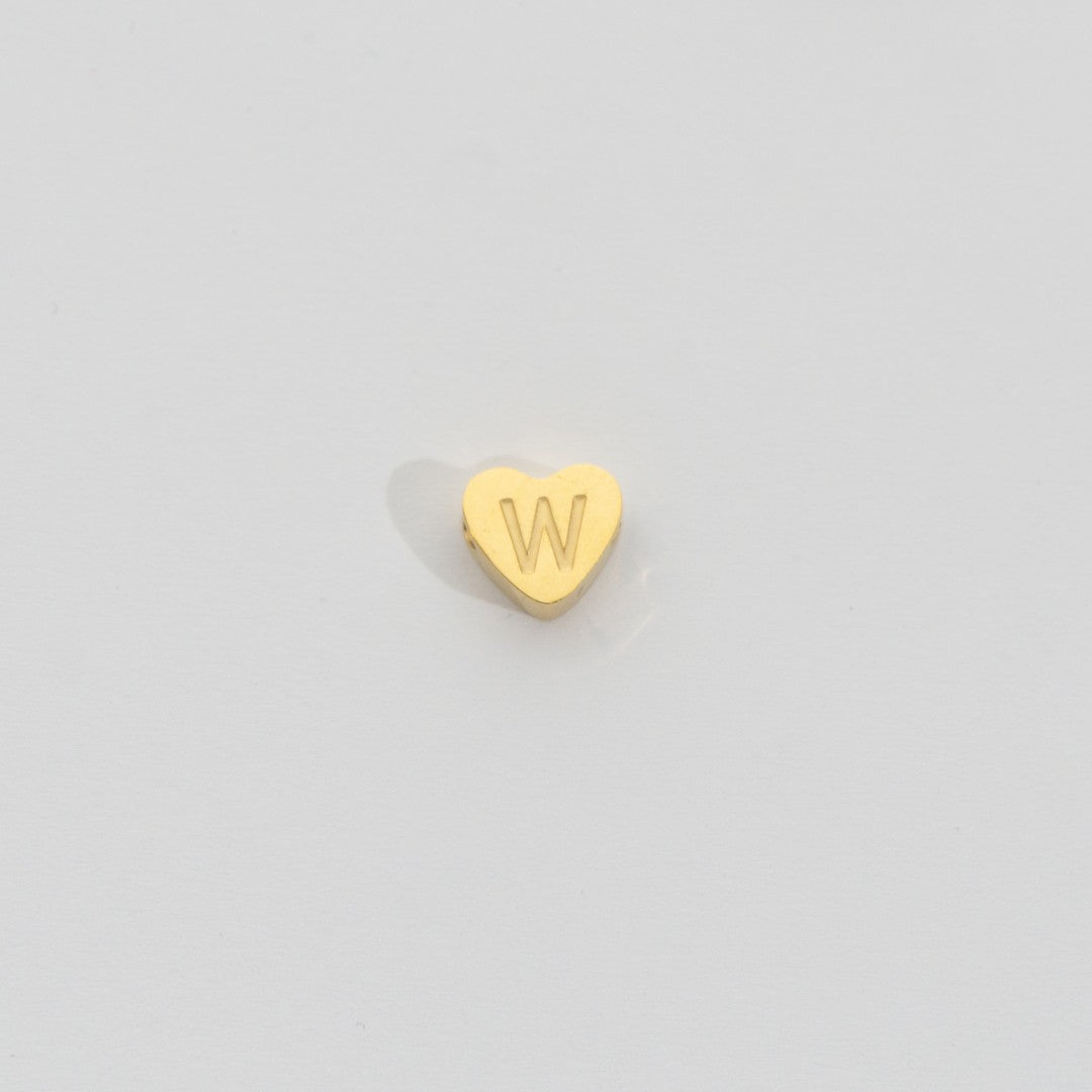 (7mm) Initial Heart Slider Beads Stainless Steel PVD Gold Plated Liontin Manik Huruf Hypoallergenic