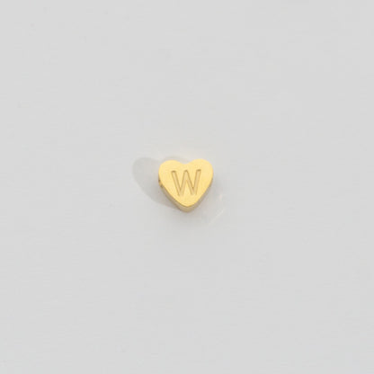 (7mm) Initial Heart Slider Beads Stainless Steel PVD Gold Plated Liontin Manik Huruf Hypoallergenic