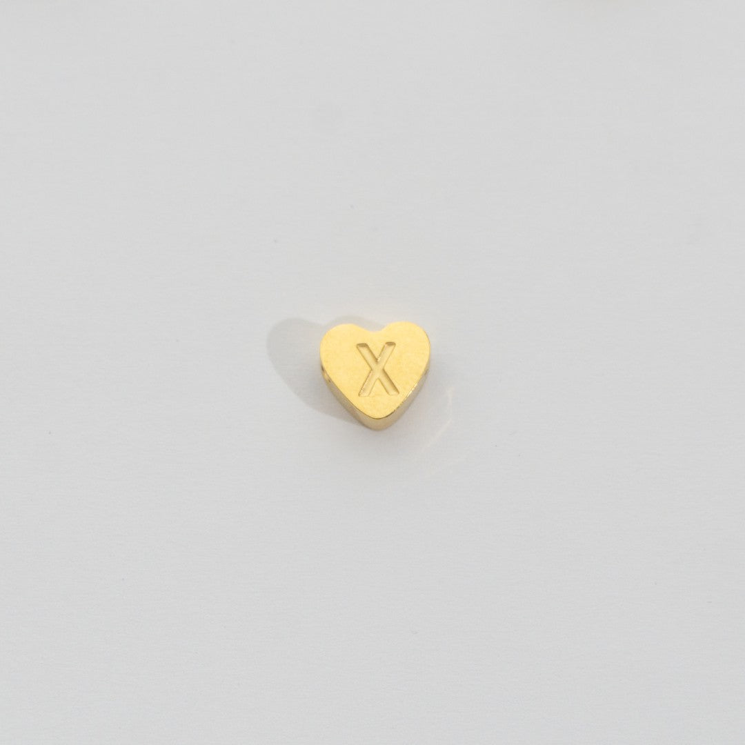 (7mm) Initial Heart Slider Beads Stainless Steel PVD Gold Plated Liontin Manik Huruf Hypoallergenic