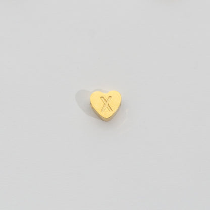 (7mm) Initial Heart Slider Beads Stainless Steel PVD Gold Plated Liontin Manik Huruf Hypoallergenic