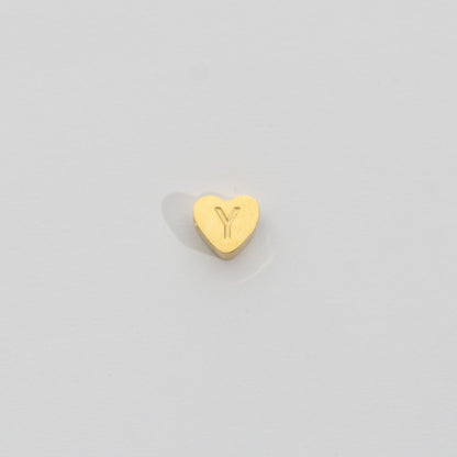(7mm) Initial Heart Slider Beads Stainless Steel PVD Gold Plated Liontin Manik Huruf Hypoallergenic