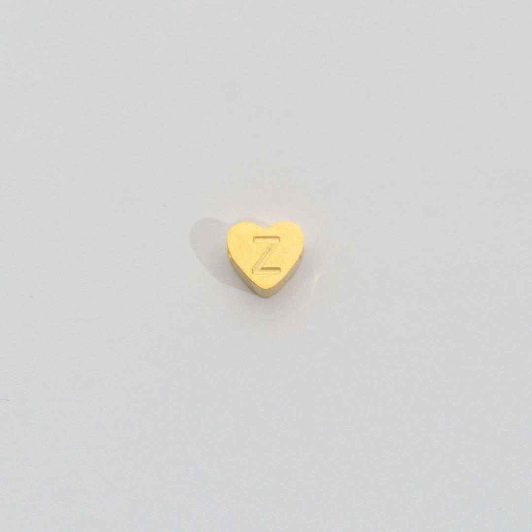 (7mm) Initial Heart Slider Beads Stainless Steel PVD Gold Plated Liontin Manik Huruf Hypoallergenic