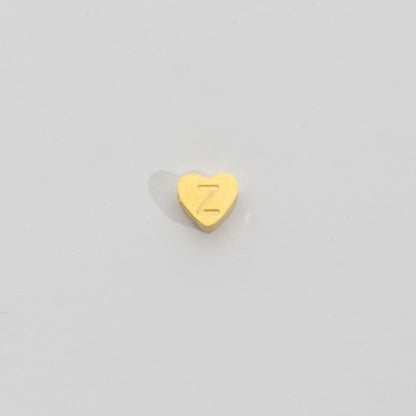 (7mm) Initial Heart Slider Beads Stainless Steel PVD Gold Plated Liontin Manik Huruf Hypoallergenic